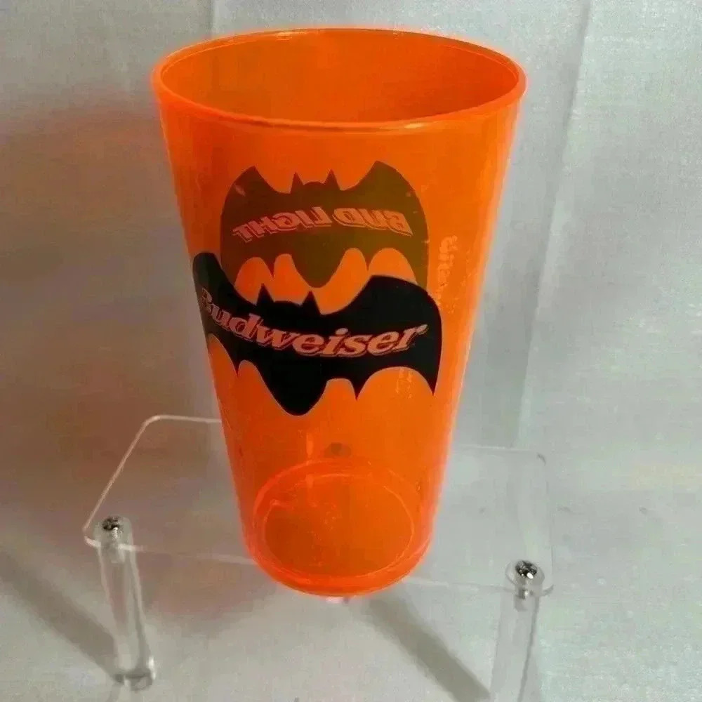 Bud Light &BudweiserHalloween Black Bat Orange Plastic Tumbler Cup Promo VINTAGE